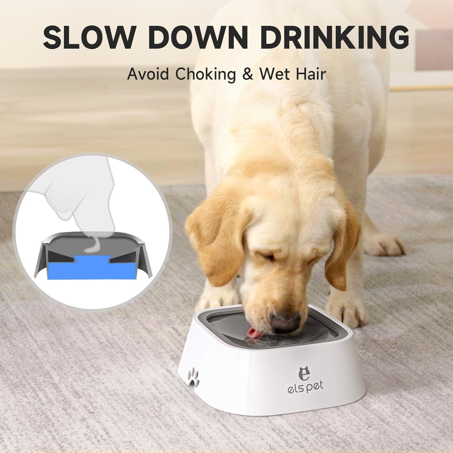 No Spill, No Drip Travel Bowl - 35oz Slow Water Feeder for Dogs & Cats in Stylish Grey