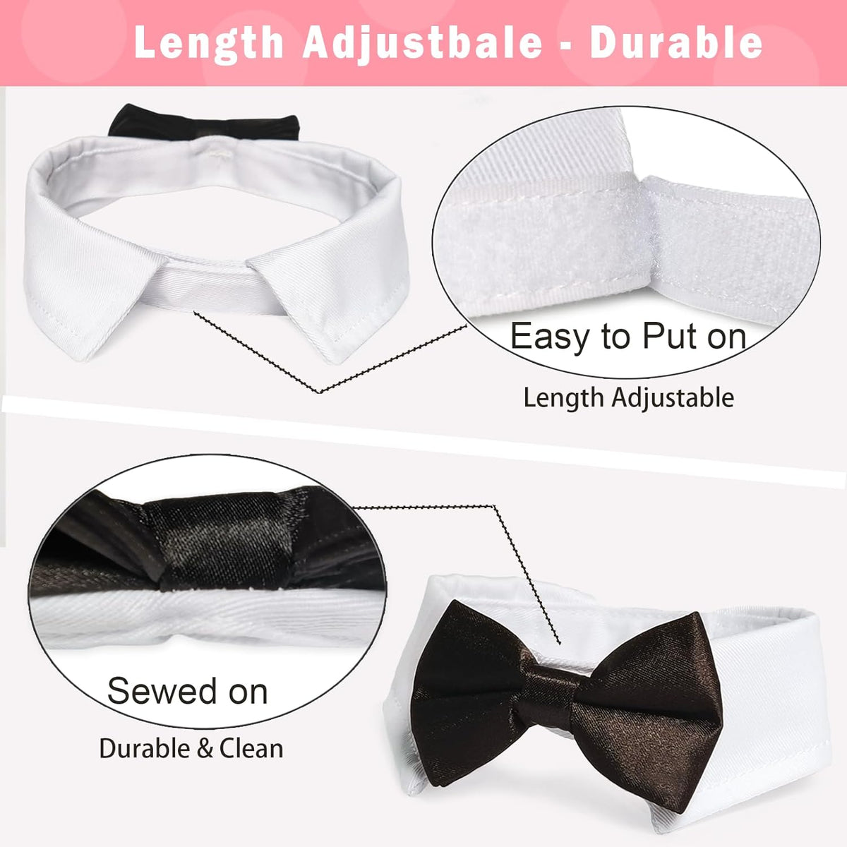 Elegant Adjustable Dog Bow Tie Collar - Ideal for Weddings and Formal Occasions - Black Tuxedo Design for Medium to Large Dogs