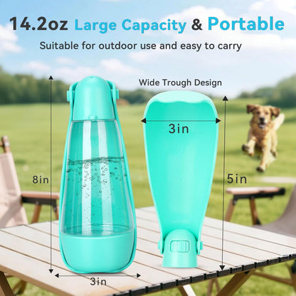 Ultimate 3-in-1 Portable Dog Water Bottle - Leak-Proof Dispenser with Food Container & Poop Scooper for Adventurous Dogs - Perfect for Hiking, Travel & Daily Walks (14.2 Oz, Green)