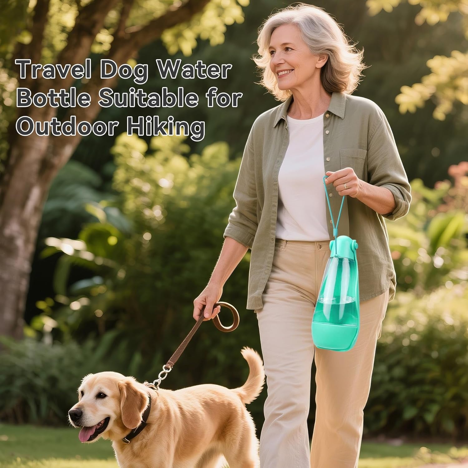 Ultimate 3-in-1 Portable Dog Water Bottle - Leak-Proof Dispenser with Food Container & Poop Scooper for Adventurous Dogs - Perfect for Hiking, Travel & Daily Walks (14.2 Oz, Green)
