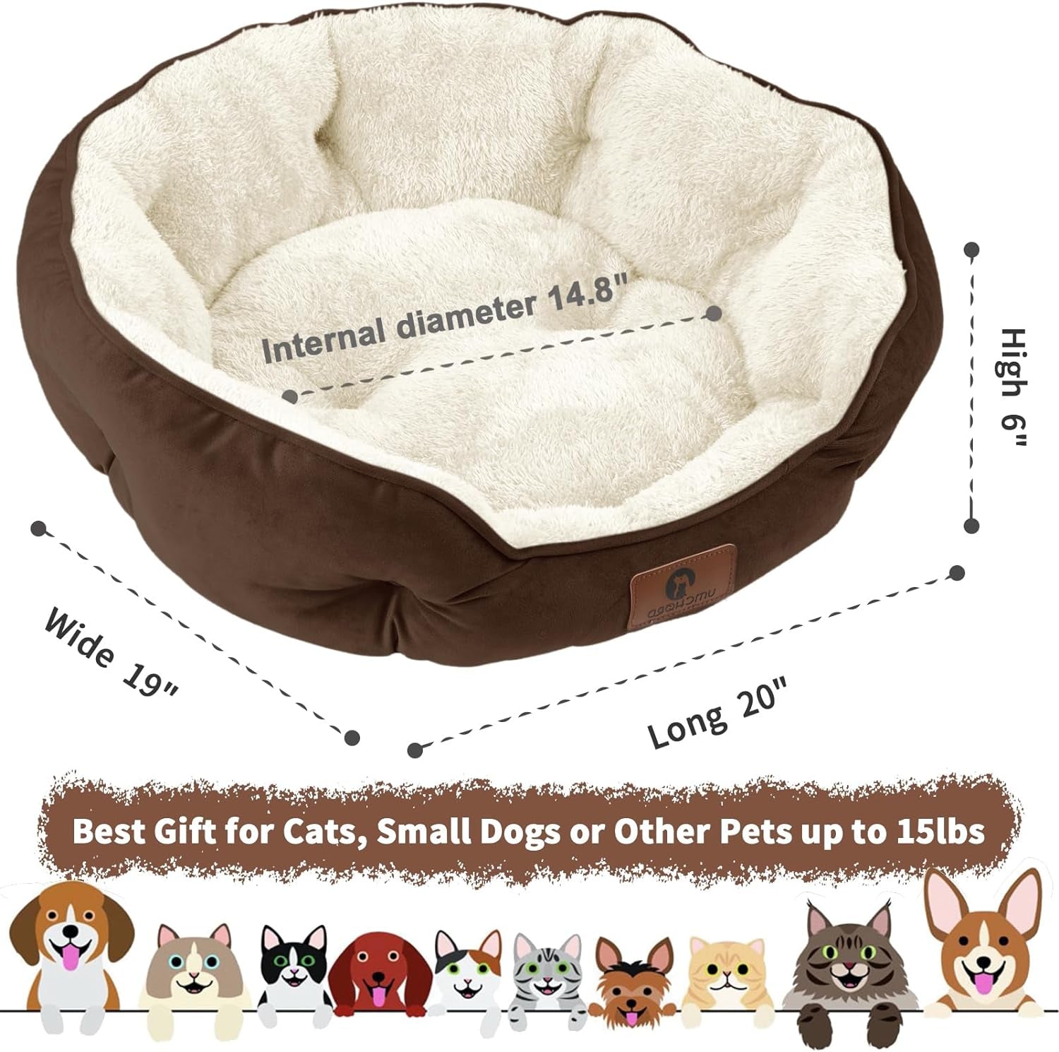 Indulge Your Pet with the Cozy Small Dog Bed - Soft, Machine Washable, Anti-Slip & Water-Resistant for Small Dogs and Cats - 20 Inches in Elegant Brown