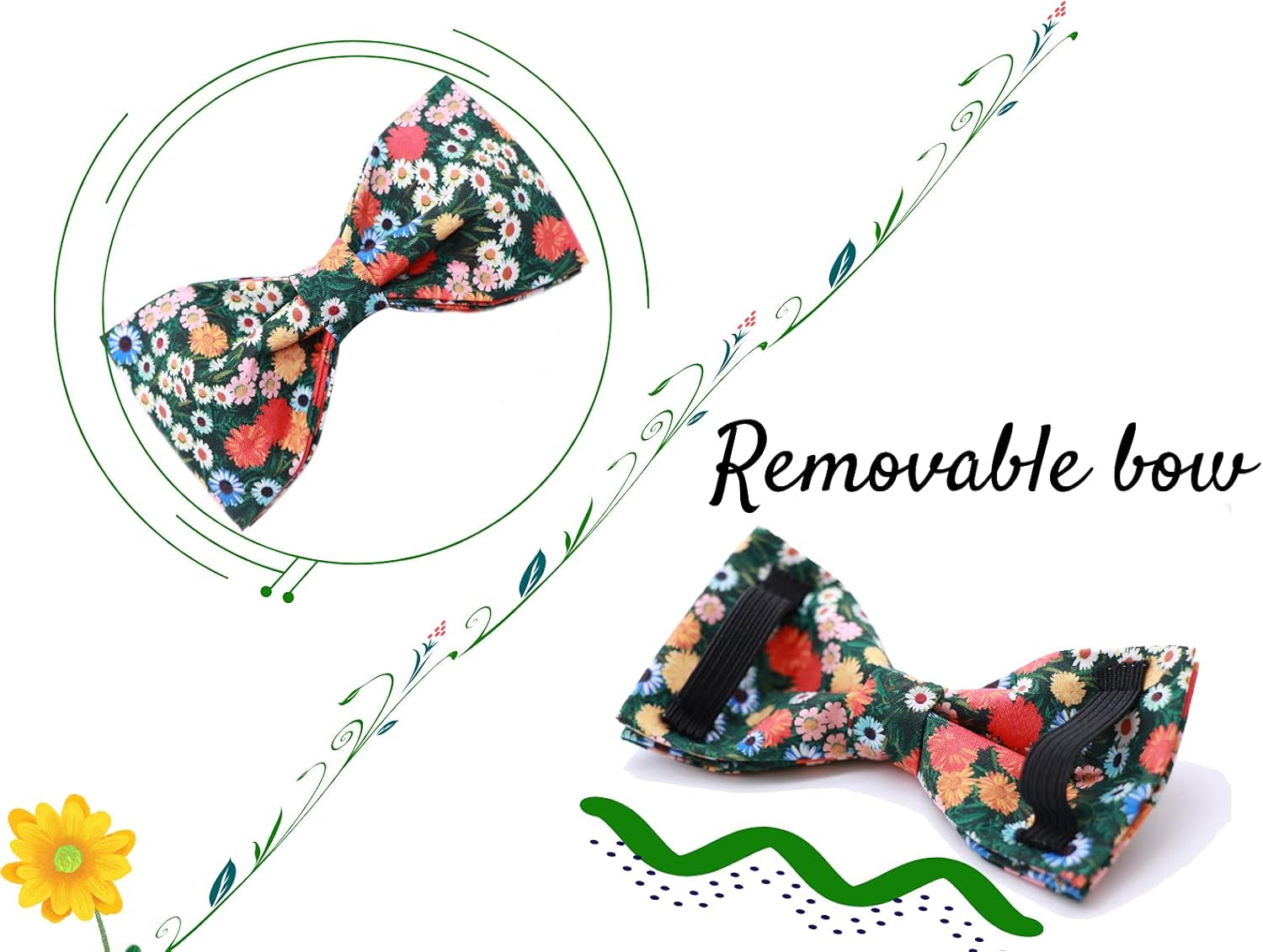 Charming Adjustable Floral Dog Collar with Bowtie - Perfect Comfort and Style for Your Beloved Pup