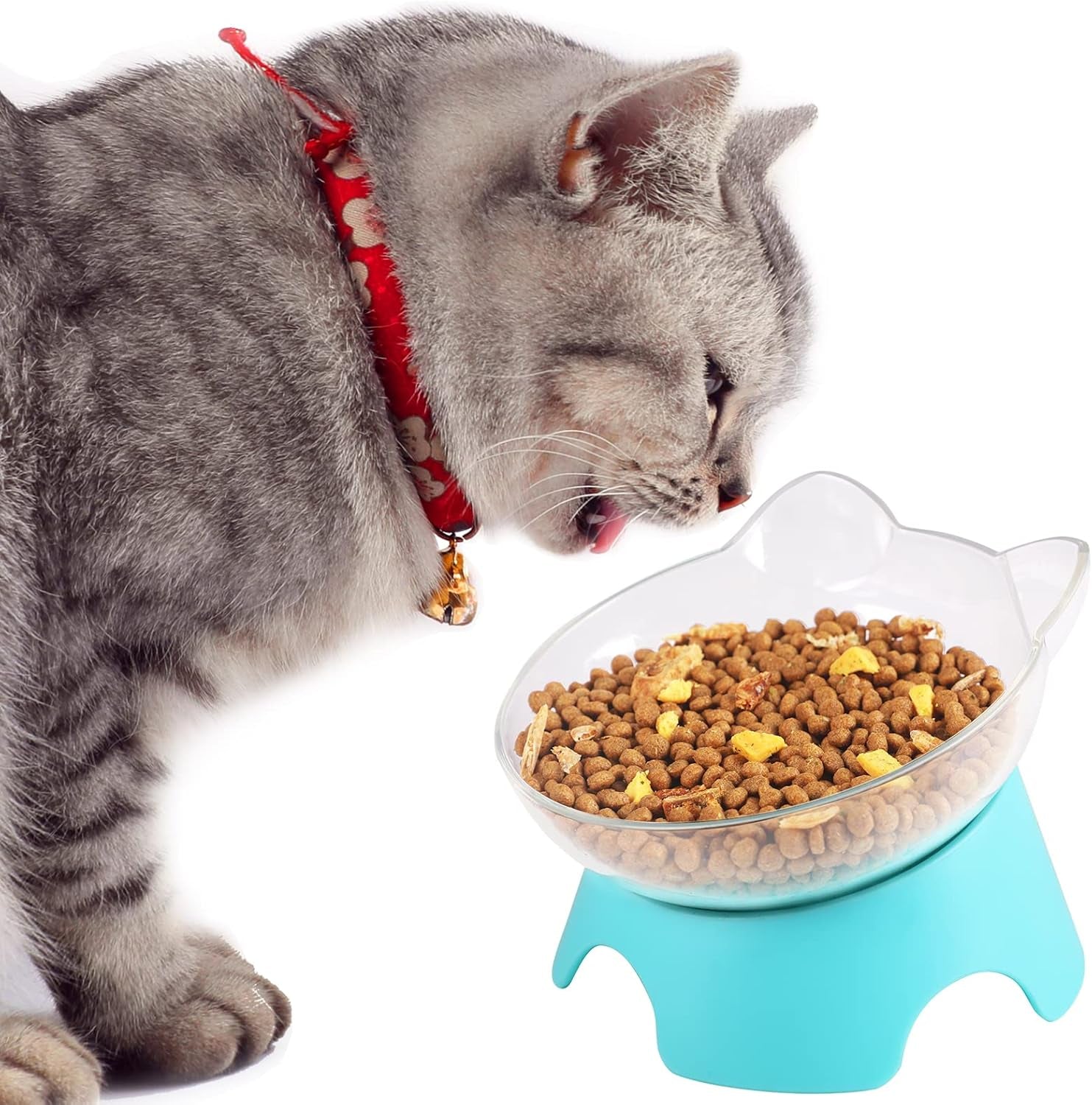 Elevate Mealtime with Stylish Adjustable Raised Cat Food Bowls - Ergonomic Tilted Dishes for Cats and Small Dogs (Arcuation-Blue)