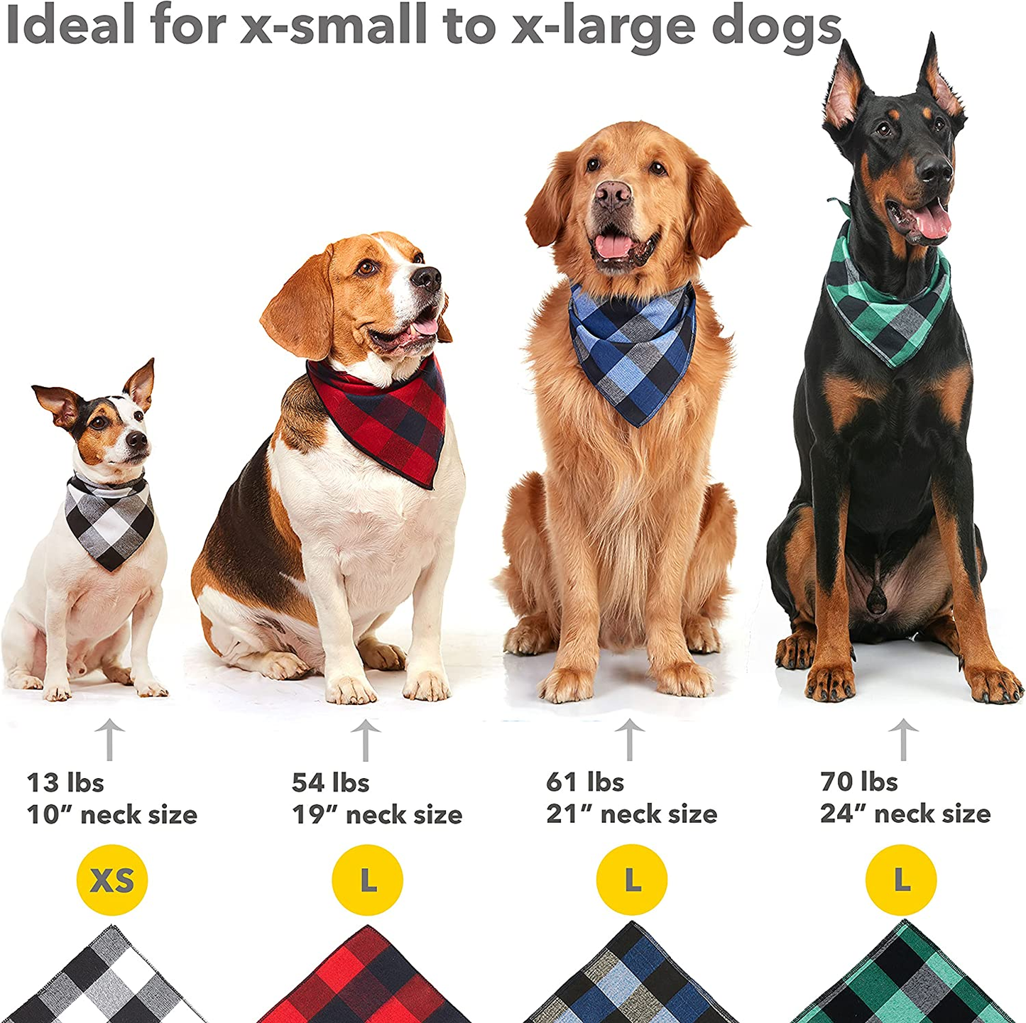 Chic Buffalo Plaid Dog Bandana Set - 4 Stylish Scarves for Small Dogs and Cats in Trendy Holiday Colors