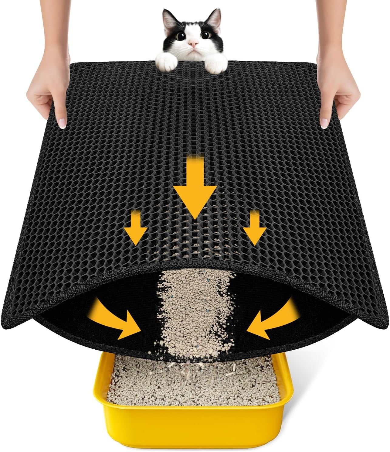 Transform Your Cat's Litter Experience with Our Innovative Waterproof Cat Litter Mat - Easy Clean, Double Layer Honeycomb Design in Sleek Black