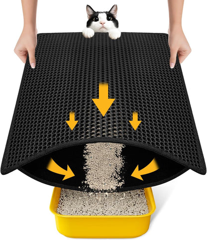 Transform Your Cat's Litter Experience with Our Innovative Waterproof Cat Litter Mat - Easy Clean, Double Layer Honeycomb Design in Sleek Black