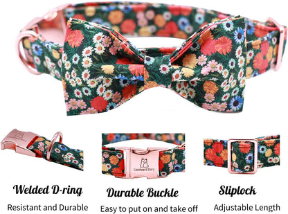 Charming Adjustable Floral Dog Collar with Bowtie - Perfect Comfort and Style for Your Beloved Pup