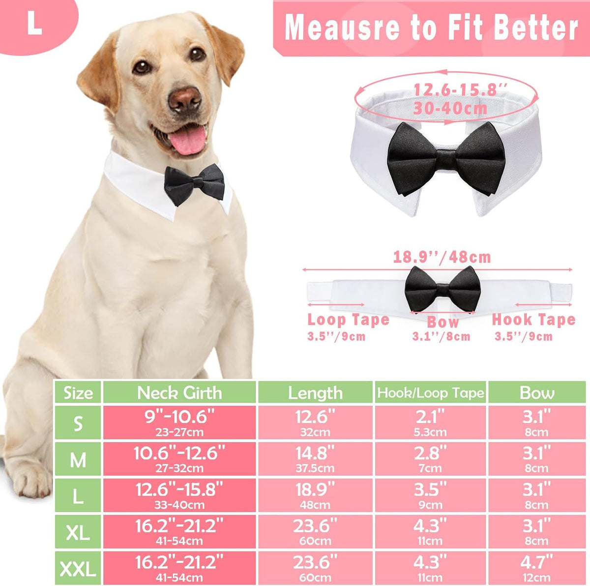 Elegant Adjustable Dog Bow Tie Collar - Ideal for Weddings and Formal Occasions - Black Tuxedo Design for Medium to Large Dogs