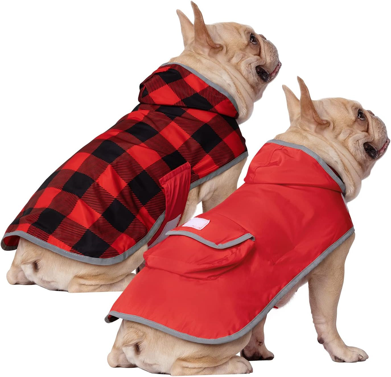 Stylish Camo Orange Reversible Dog Raincoat - Lightweight Hooded Slicker for All Breeds - Size L