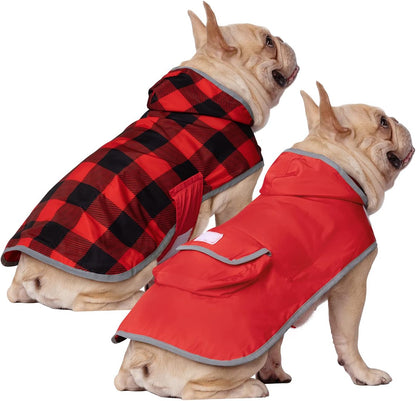 Stylish Camo Orange Reversible Dog Raincoat - Lightweight Hooded Slicker for All Breeds - Size L