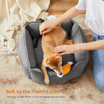 Comfortable Gray Dog Car Seat & Booster Bed for Small to Medium Dogs and Cats - Easy Clean with Removable Cover and Convenient Storage!