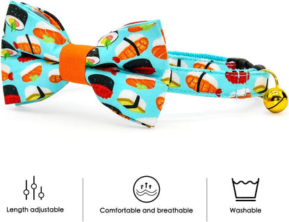 Stylish Sushi Cat Collar Bow Set - Safe Breakaway Collar with Adorable Bowtie for Kittens and Cats