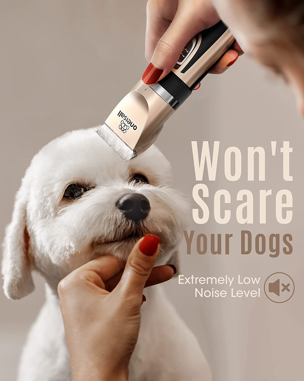 Premium Low Noise Dog Clippers - 2-Speed Rechargeable Cordless Grooming Kit for Dogs & Cats in Elegant Gold