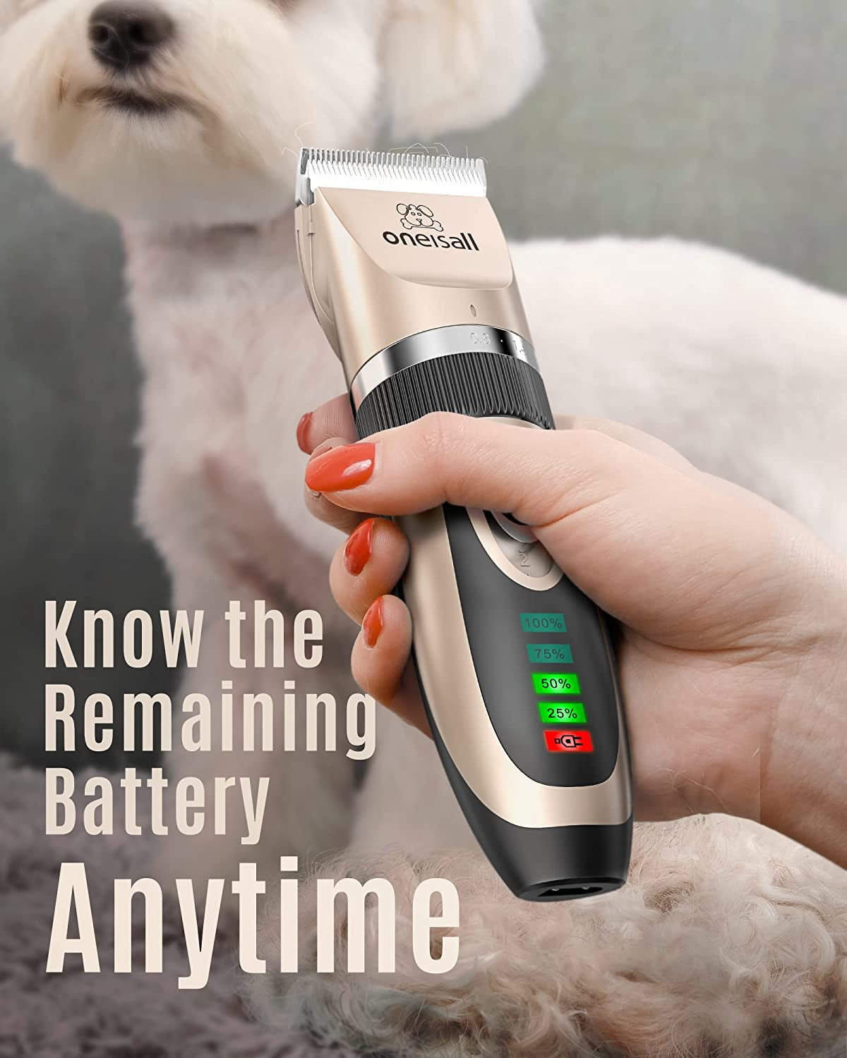 Premium Low Noise Dog Clippers - 2-Speed Rechargeable Cordless Grooming Kit for Dogs & Cats in Elegant Gold