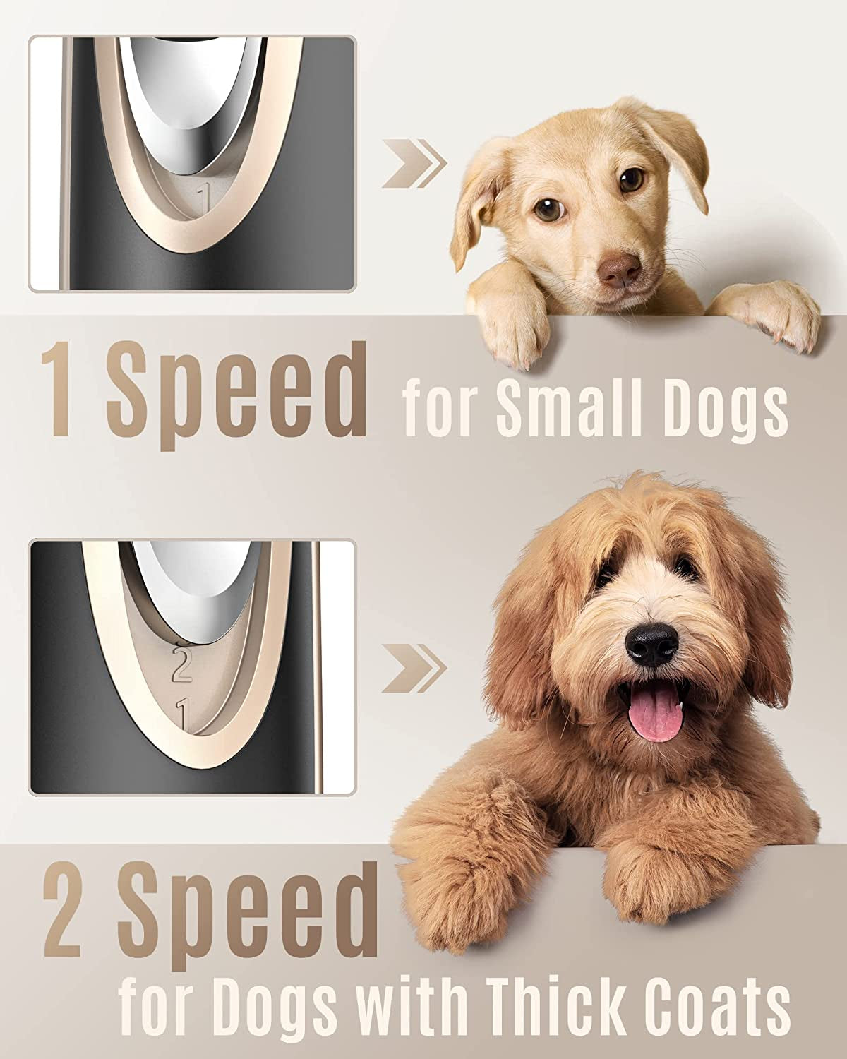 Premium Low Noise Dog Clippers - 2-Speed Rechargeable Cordless Grooming Kit for Dogs & Cats in Elegant Gold