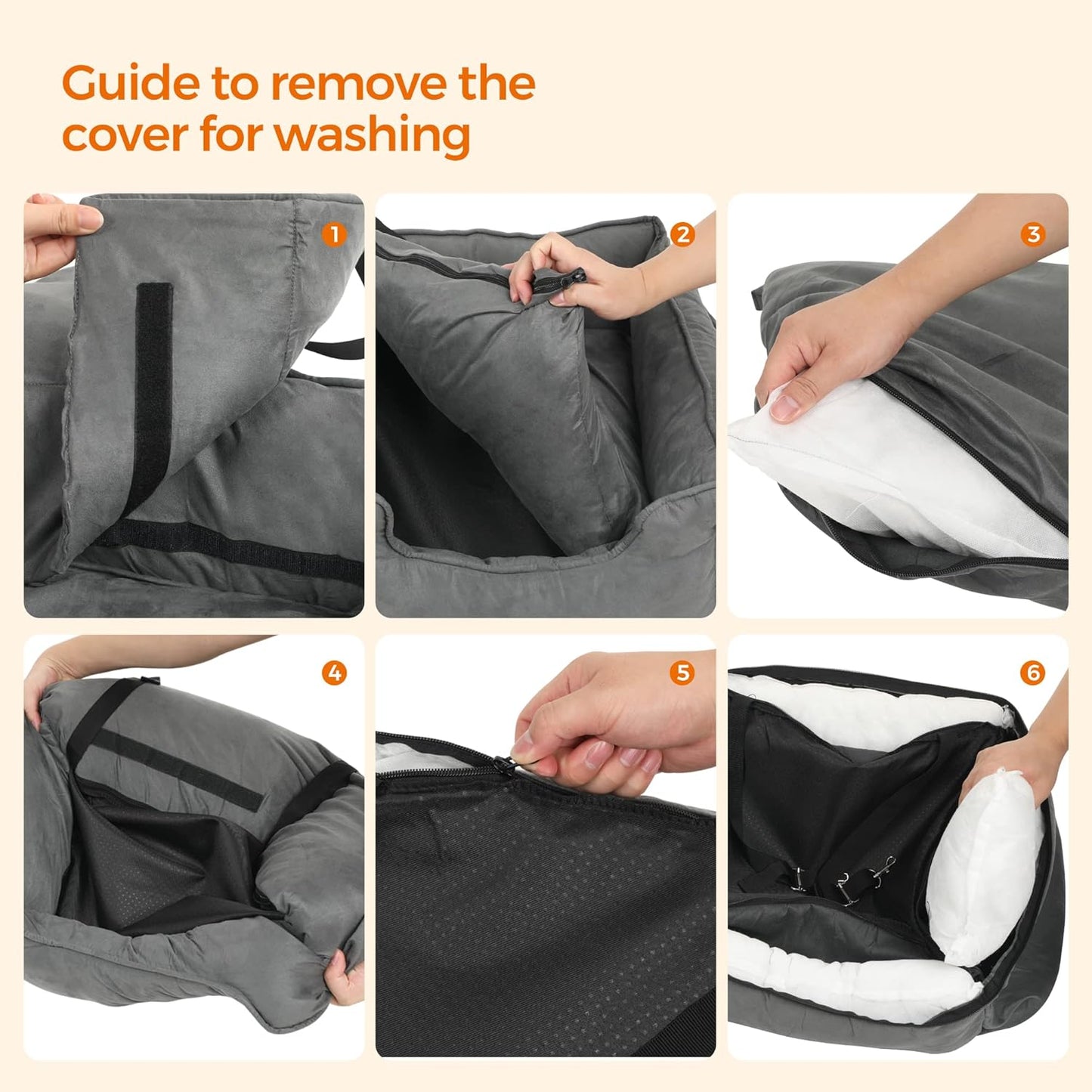 Comfortable Gray Dog Car Seat & Booster Bed for Small to Medium Dogs and Cats - Easy Clean with Removable Cover and Convenient Storage!