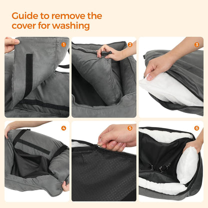 Comfortable Gray Dog Car Seat & Booster Bed for Small to Medium Dogs and Cats - Easy Clean with Removable Cover and Convenient Storage!