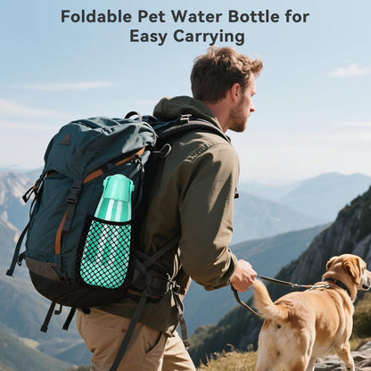 Ultimate 3-in-1 Portable Dog Water Bottle - Leak-Proof Dispenser with Food Container & Poop Scooper for Adventurous Dogs - Perfect for Hiking, Travel & Daily Walks (14.2 Oz, Green)