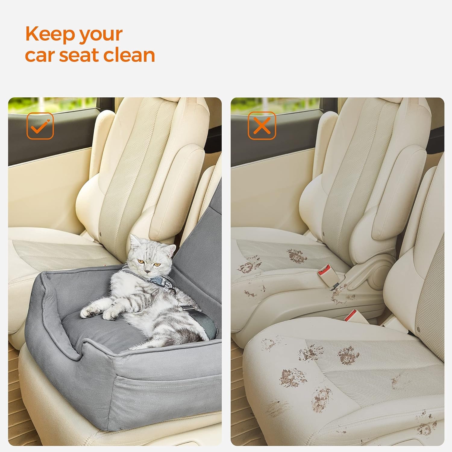 Comfortable Gray Dog Car Seat & Booster Bed for Small to Medium Dogs and Cats - Easy Clean with Removable Cover and Convenient Storage!