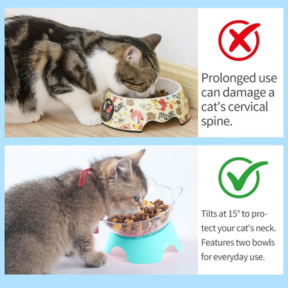 Elevate Mealtime with Stylish Adjustable Raised Cat Food Bowls - Ergonomic Tilted Dishes for Cats and Small Dogs (Arcuation-Blue)