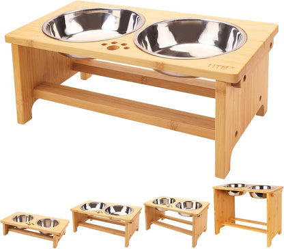 Elevate Your Dog's Dining Experience with Our Stylish Raised Dog Bowl Stand and Dual Stainless Steel Bowls!
