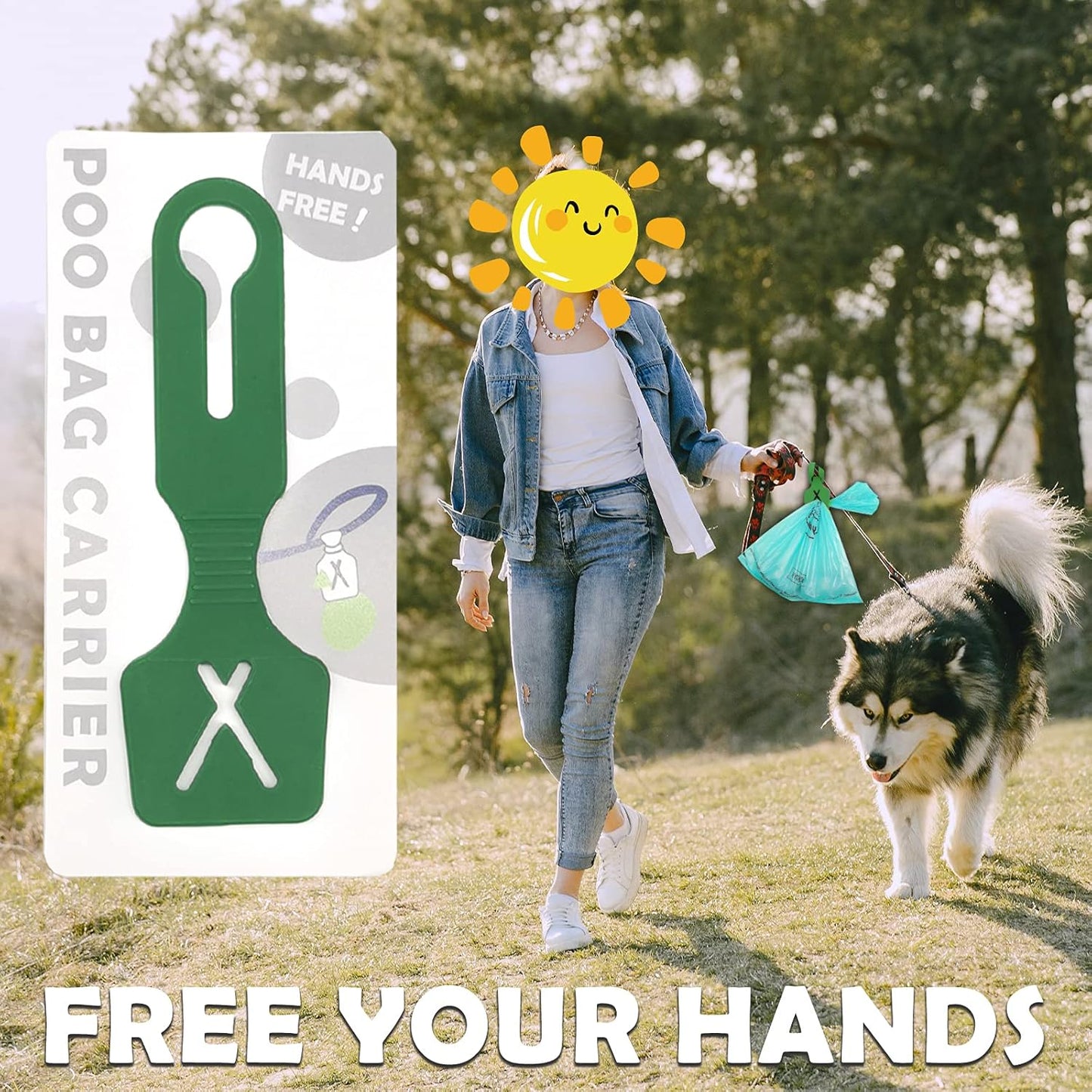Stylish Forest Green Dog Poop Carrier - Hands-Free Silicone Poo Bags (2 Pack) for Convenient Walks