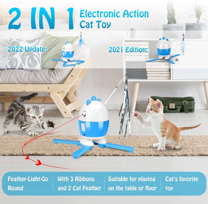 Exciting 2-in-1 Interactive Cat Toy: Rechargeable Light & Feather Fun for Indoor Cats - Adjustable Automatic Playtime!