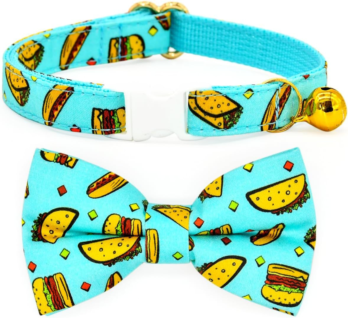 Stylish Sushi Cat Collar Bow Set - Safe Breakaway Collar with Adorable Bowtie for Kittens and Cats