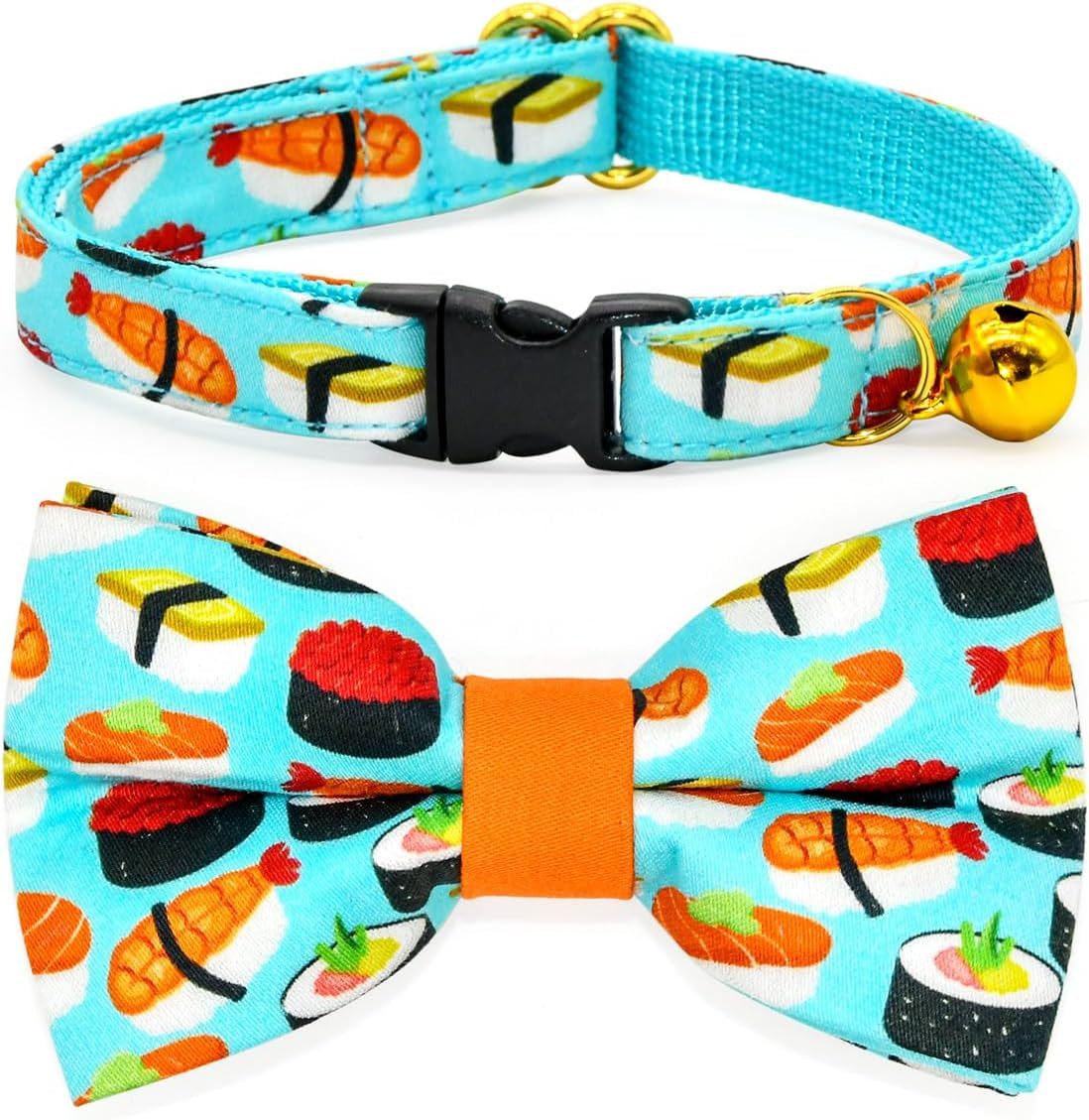 Stylish Sushi Cat Collar Bow Set - Safe Breakaway Collar with Adorable Bowtie for Kittens and Cats