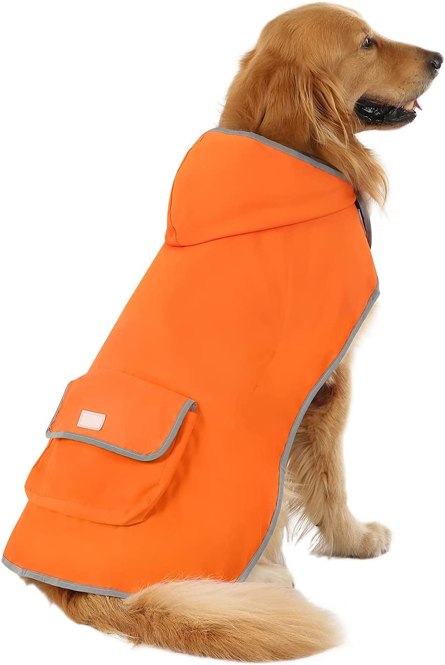 Stylish Camo Orange Reversible Dog Raincoat - Lightweight Hooded Slicker for All Breeds - Size L