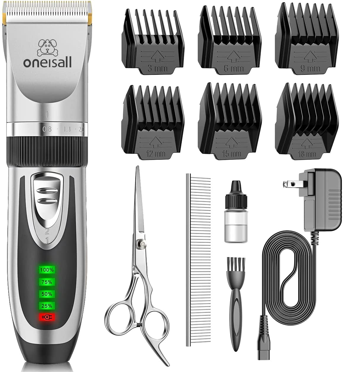 Premium Low Noise Dog Clippers - 2-Speed Rechargeable Cordless Grooming Kit for Dogs & Cats in Elegant Gold