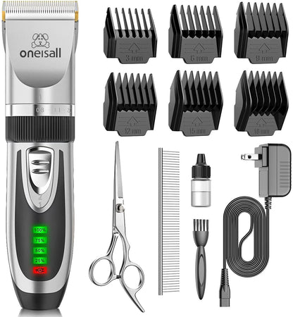Premium Low Noise Dog Clippers - 2-Speed Rechargeable Cordless Grooming Kit for Dogs & Cats in Elegant Gold