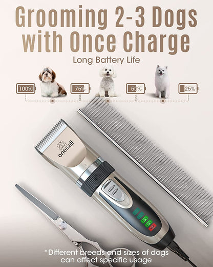 Premium Low Noise Dog Clippers - 2-Speed Rechargeable Cordless Grooming Kit for Dogs & Cats in Elegant Gold