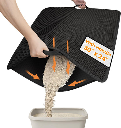 Transform Your Cat's Litter Experience with Our Innovative Waterproof Cat Litter Mat - Easy Clean, Double Layer Honeycomb Design in Sleek Black