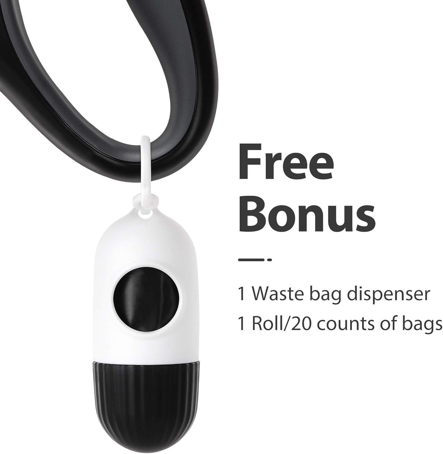 16 Ft Retractable Dog Leash with Poop Bag Dispenser - Ideal for Small Dogs and Cats up to 26 Lbs, Tangle-Free Design, Reflective Nylon Tape, and Comfortable Anti-Slip Handle in Sleek Black