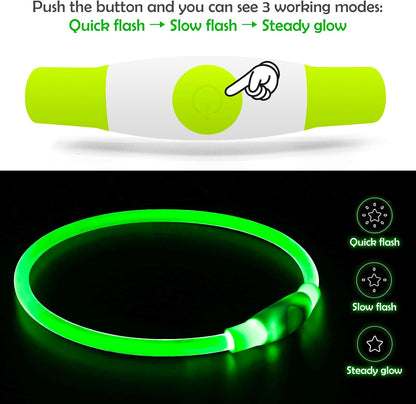 Illuminate Your Dog's Safety with the USB Rechargeable LED Dog Collar - Perfect for All Breeds in Vibrant Green
