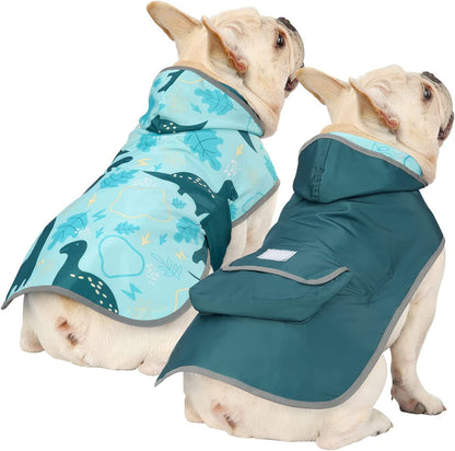 Stylish Camo Orange Reversible Dog Raincoat - Lightweight Hooded Slicker for All Breeds - Size L